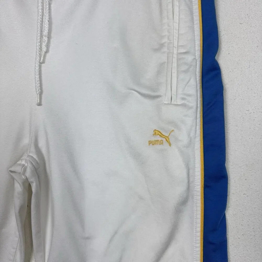 Vintage 80’s Puma Track‎ Pants Embroidered Logo White Blue Yellow